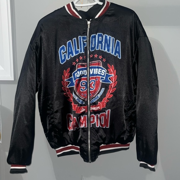 Women’s Medium Black Satin Embroidered Bomber Jacket - Picture 1 of 5